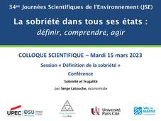 JSE 2023 - Colloque scientifique 15/03 - Session 'Définition de la sobriété' - Conférence Serge Latouche