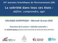 JSE 2023 - Colloque scientifique 16/03 - Ouverture de la session 'Sobriété sectorielle'
