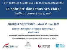 JSE 2023 - Colloque scientifique 15/03 - Session 'Sobriété et croissance économique' - Conférence Antoine Bueno