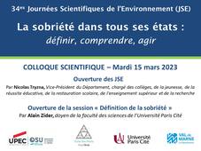 JSE 2023 - Colloque scientifique 15/03 - Ouverture des JSE et de la session 'Définition de la sobriété'